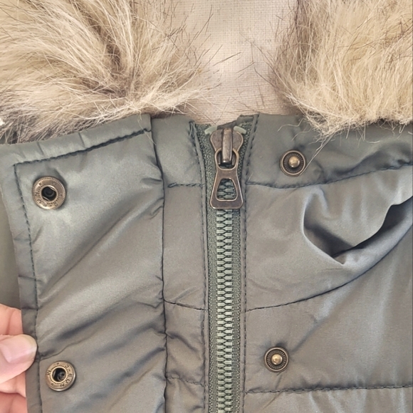 Gap Long Midi Length Olive Green Puffer Jacket - Picture 3 of 13